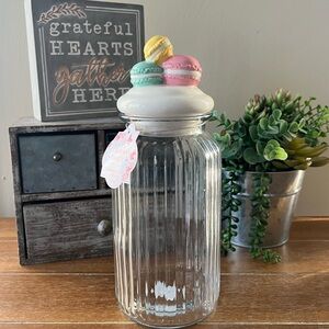NEW 10 Strawberry Street Glass Canister With Macaroon Topper Lid Shabby Chic 11”